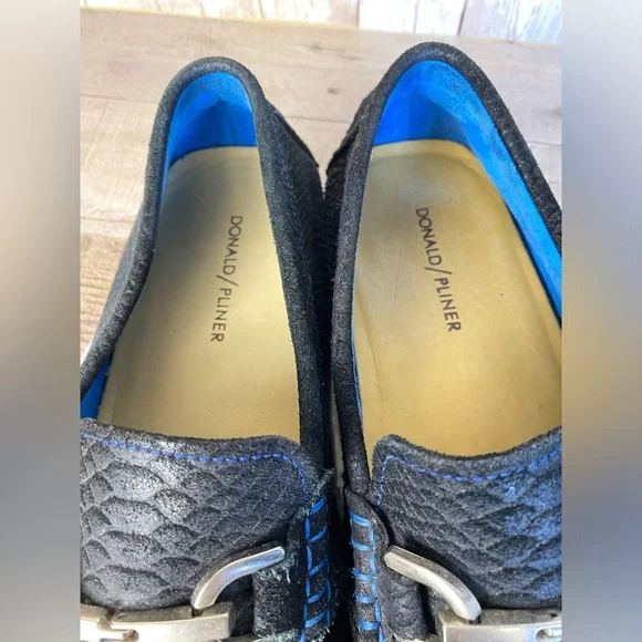 Donald Pliner Victor Mens Casual Shoes Embossed Black Leather Loafers Size 9M - Picture 10 of 15